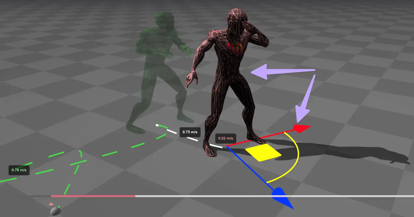 Stitch UI 3D view with prefix and suffix characters showing pelvis rotation and positioning