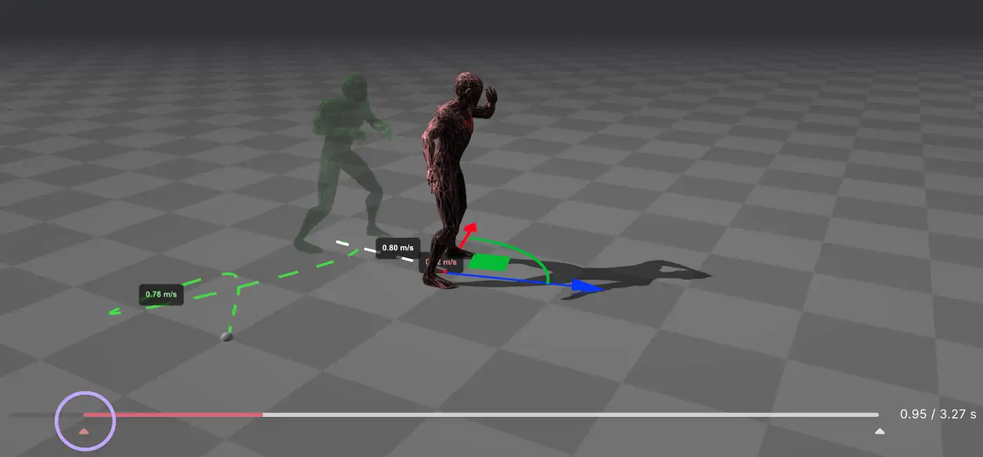 Stitch UI showing prefix (leading) and suffix (trailing) motion cards with trim handles